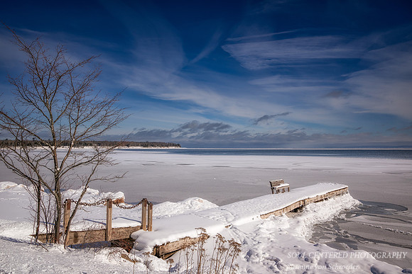 Winter scene with dock, Madeline Island, '25