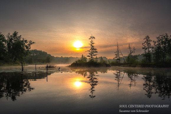 Sunrise on a misty morning, Audie Lake, August '25 2