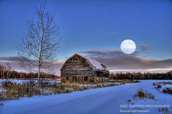 Barn on H, big moon