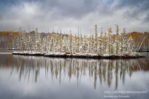 First snow, Oct. 14.'22, Audie Lake reflections 4