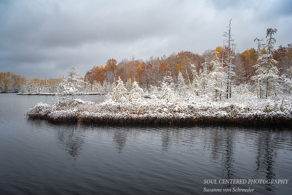 First snow, Oct. 14.'22, Audie Lake reflections 2