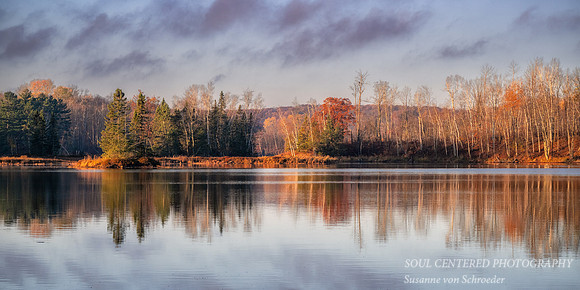 Morning light and reflections, Audie Lake, late October. '25 5, panorama