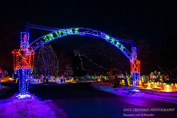 Christmas lights, entrance at Irvine Park Chippewa Falls