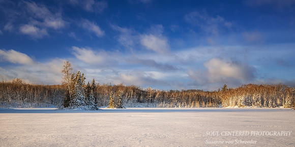 Fresh snowfall, evening light at Audie Lake, Dec. '25 2, panorama