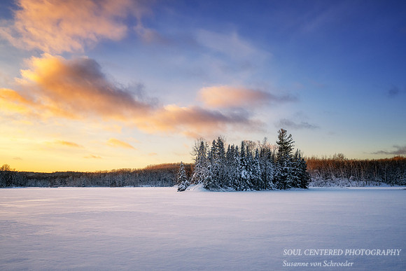 Fresh snowfall, evening light at Audie Lake, Dec. '25 8