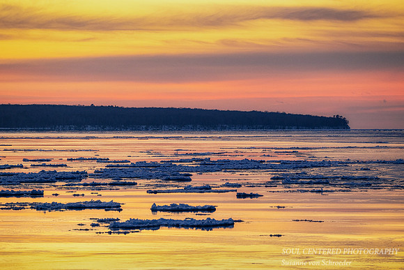 Lake Superior sunset colors, floating ice, Dec. '25