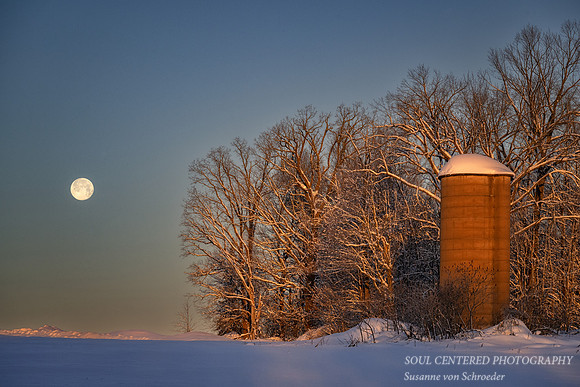 January full moon setting with silo
