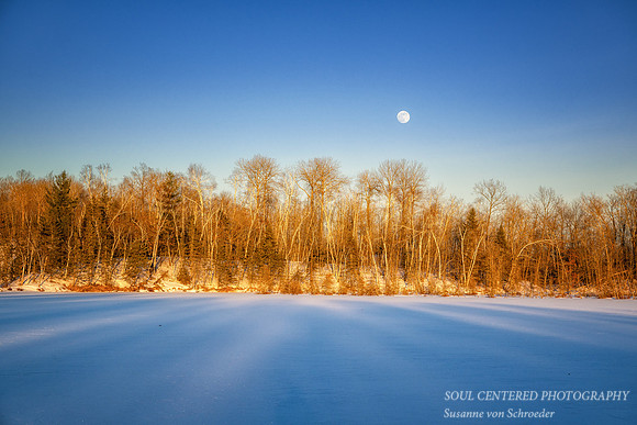 Sunny winter day with moon, Audie Lake, January '26 2