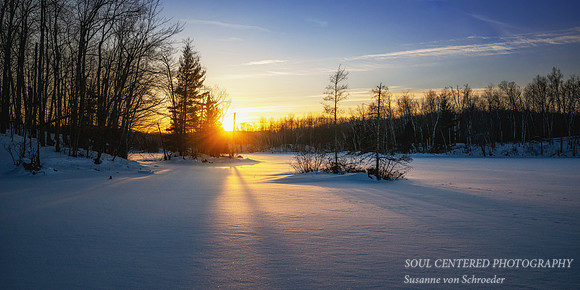Winter sunset, Audie Lake, January '26 , panorama