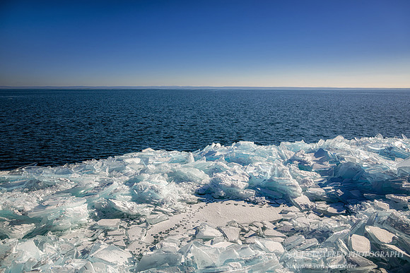 Blue & white ice shards, with animal tracks, Madeline Island
