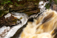 Presque Isle River with icicles, up close