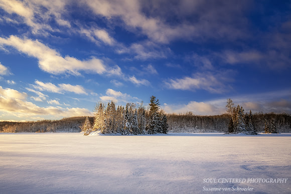Fresh snowfall, evening light at Audie Lake, Dec. '25 1