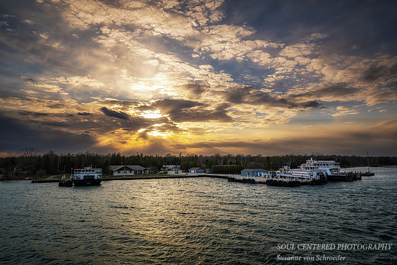 View of harbor at Sunset from the ferry