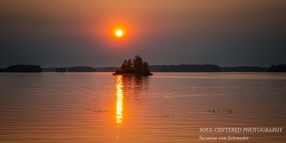 Sunset with island, Chippewa Flowage 1, panorama, July '26