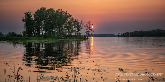 Sunset with island, Chippewa Flowage 1, panorama, July '26