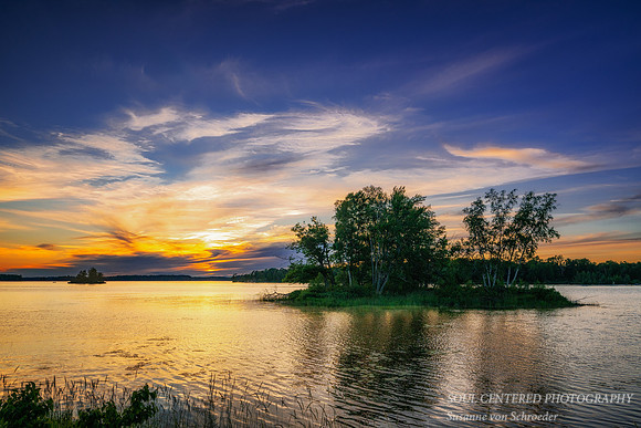Sunset colors, Chippewa Flowage, island, June '26