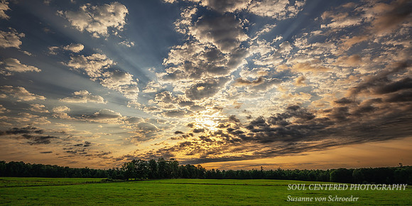 August sunrise with clouds, Blue Hills 2, panorama
