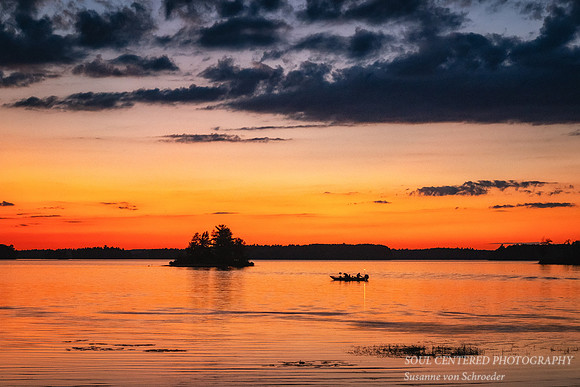 Fishing boat at dusk, Chippewa Flowage, WI, Aug. '26
