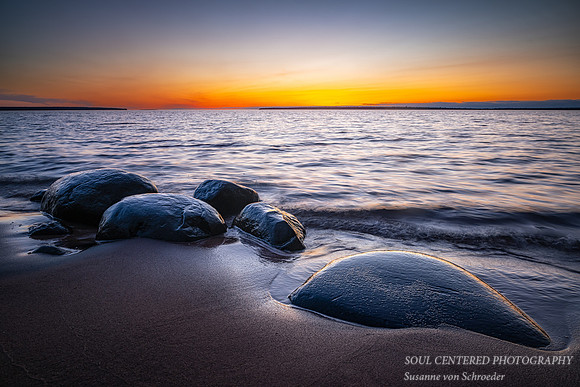 Blue hour mood with rocks, Lake Superior