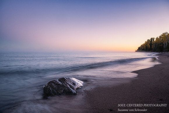 Blue hour/dawn with rock, Lake Superior 1