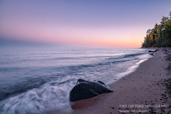 Blue hour/dawn with rock, Lake Superior 3