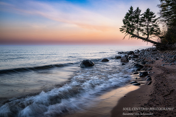 Blue hour/dawn with trees, Lake Superior