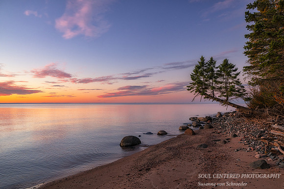 Lake Superior beach at sunset, Herbster, Oct. '24 4