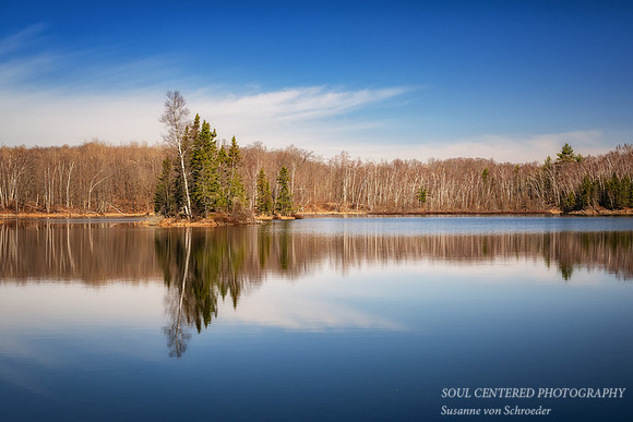 Calm spring morning with reflections, Audie Lake, April '26 2