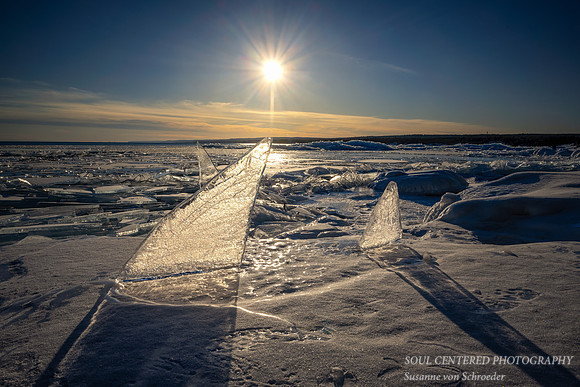 Upright Ice shards in sunlight, Stoney Point