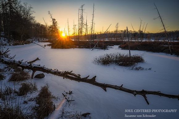 Winter sunset, frozen Audie Lake 3