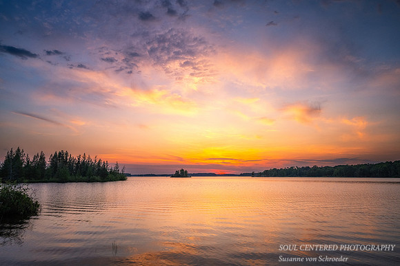 Sunset in golden, peach & turquoise, Chippewa Flowage, 6.'23