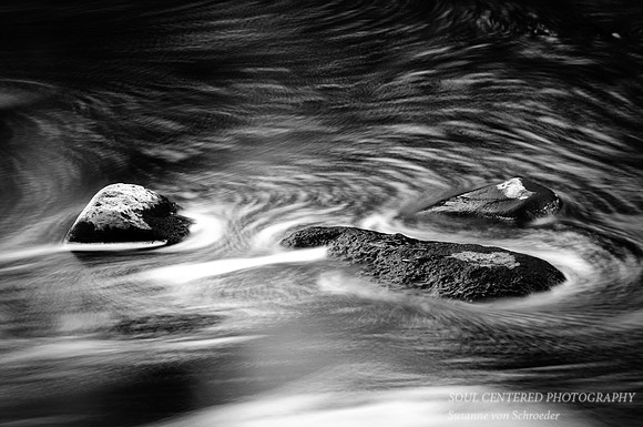Three rocks in water, B&W