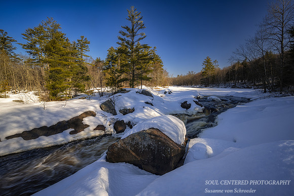 Snow covered Flambeau river, Little Falls, 3.26.'23