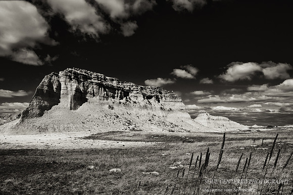 Badlands scenery, bw
