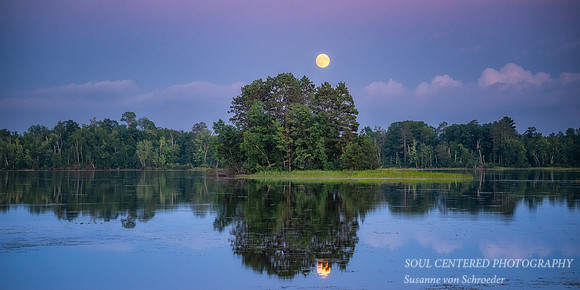 August full moon rising, Chippewa Flowage, '25, 2 panorama