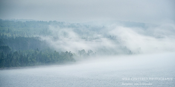Foggy shoreline, near Grand Marais, June '23, panorama