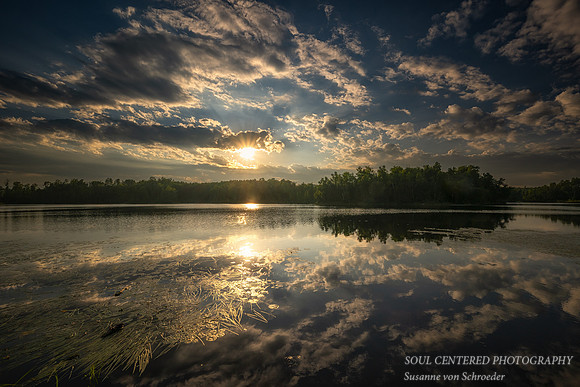 Clouds reflecting at sunset, Audie Lake, July '25
