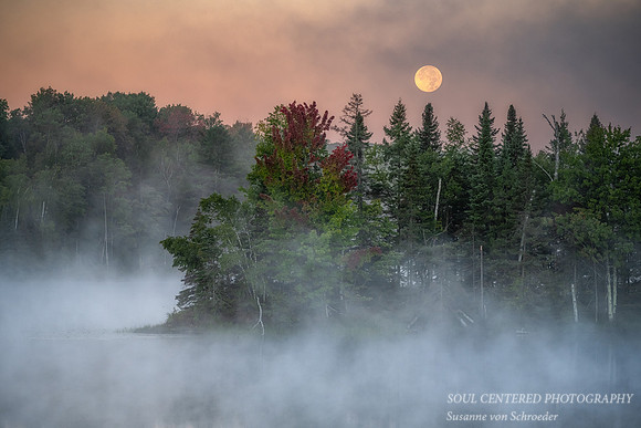 Super Blue Full moon setting, Audie Lake, Aug. '23 1