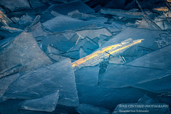 A sliver of light; stacked ice