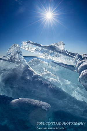 Stacked ice with sun burst