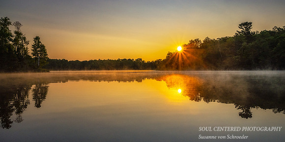 Foggy sunrise, Audie Lake, July '21, panorama