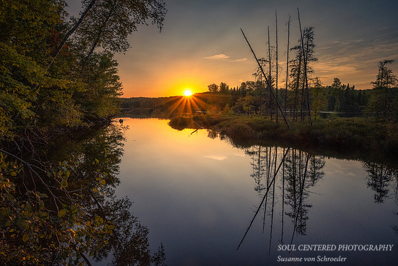 Late summer sunset, bog reflections