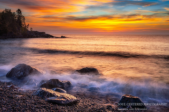 Intense colors of dawn, rocks & waves, Sept. 2021