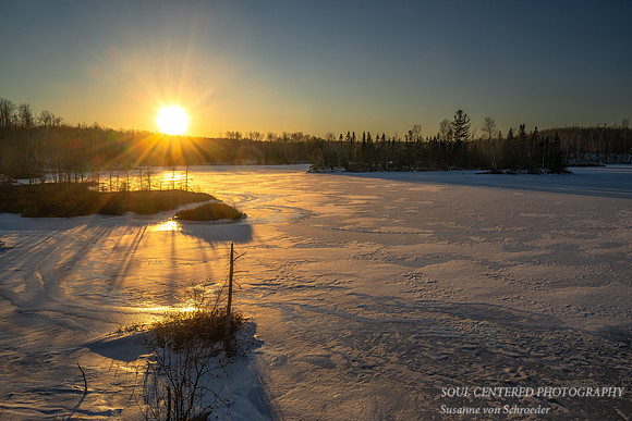 Winter sunset, frozen Audie Lake 1