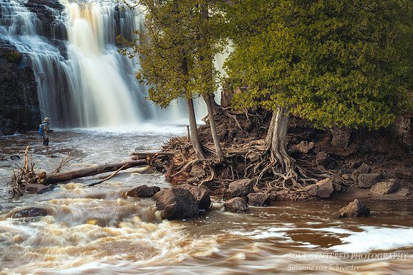 Gooseberry Lower Falls with Fly fisherman