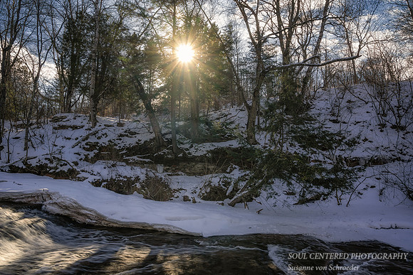 Siskiwit river, with sun, winter '25