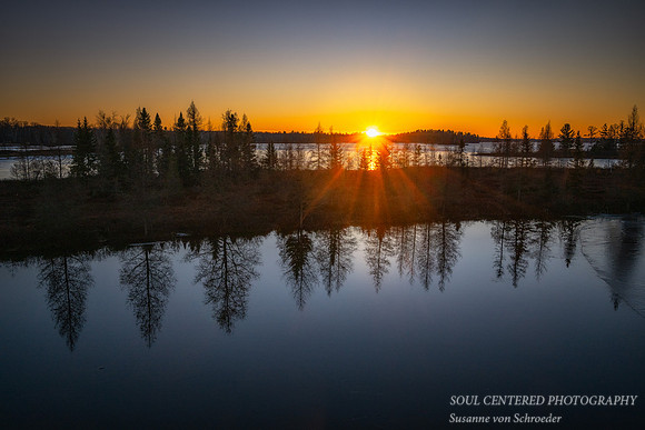 Sunset with bog, reflections, Chippewa Flowage