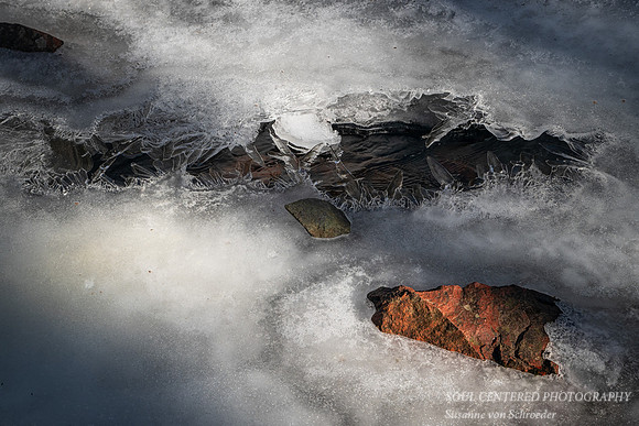Ice patterns with rocks, Morgan Falls 1