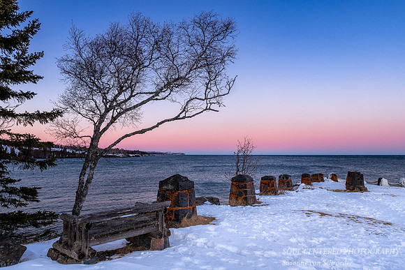 Pink & blue evening sky at Gooseberry Falls State park, Febr. '20