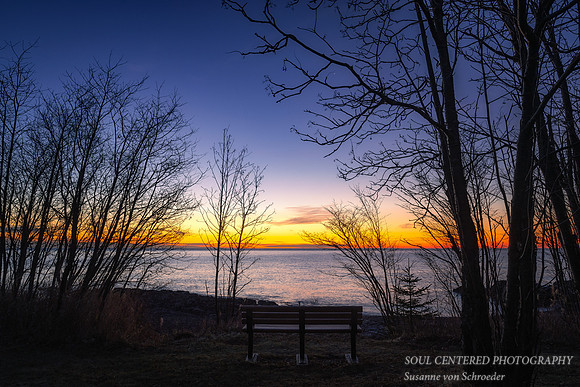 Lake Superior dawn, bench - Temperance River State park